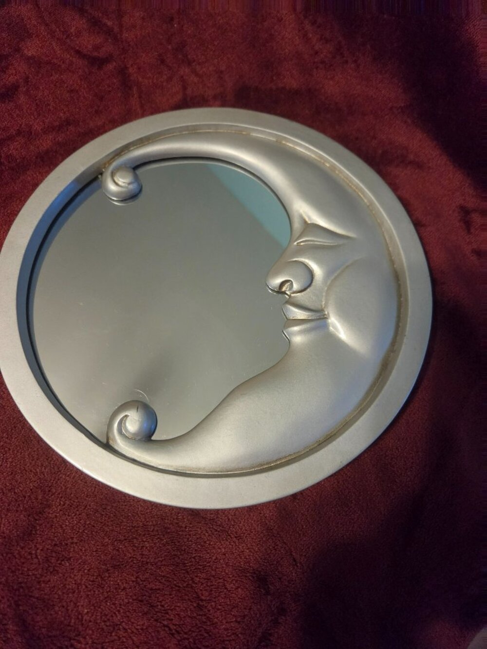 vintage silver crescent moon face mirror 90s